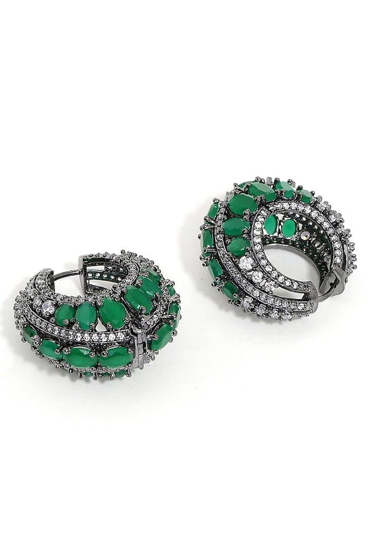 White Finish Green Zircon Hoop Earrings by Ritu Singh at Pernia's Pop Up Shop