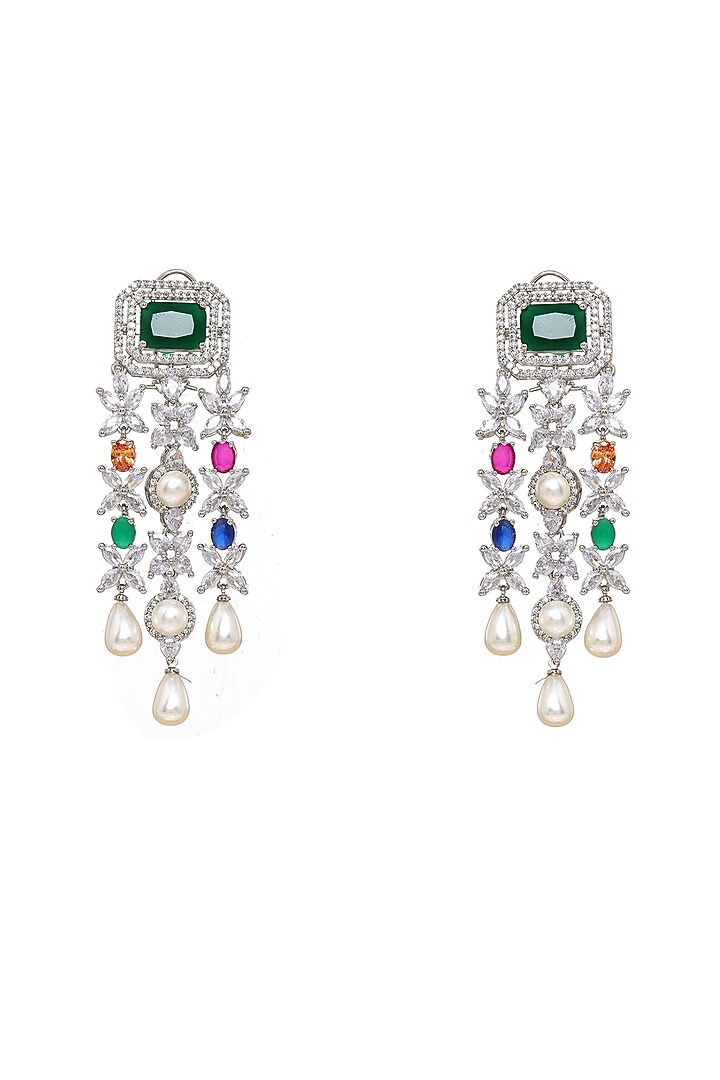 White Finish Multi-Colored Stone & Zircon Dangler Earrings by Ritu Singh at Pernia's Pop Up Shop