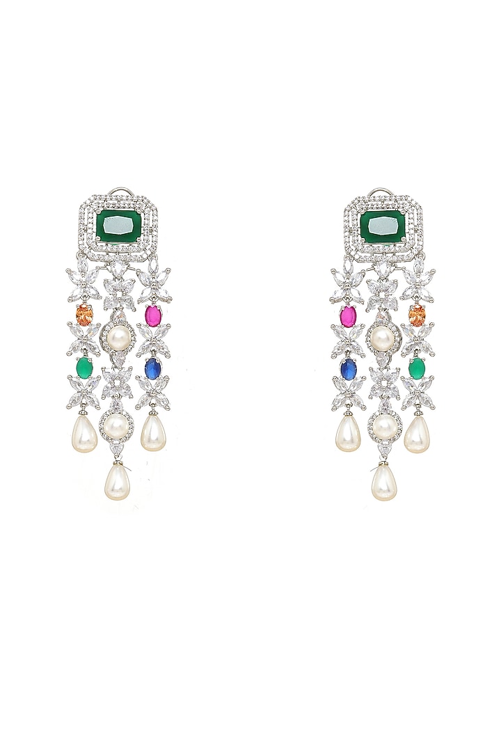 White Finish Multi-Colored Stone & Zircon Long Layered Necklace Set by Ritu Singh at Pernia's Pop Up Shop