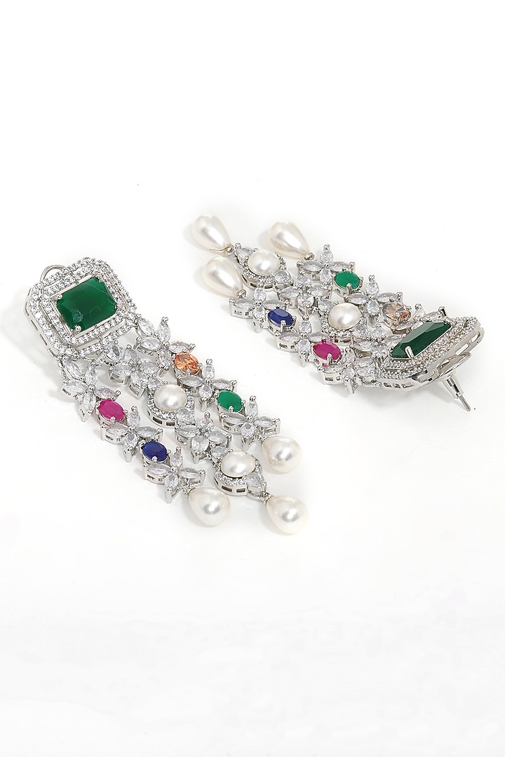 White Finish Multi-Colored Stone & Zircon Long Layered Necklace Set by Ritu Singh at Pernia's Pop Up Shop