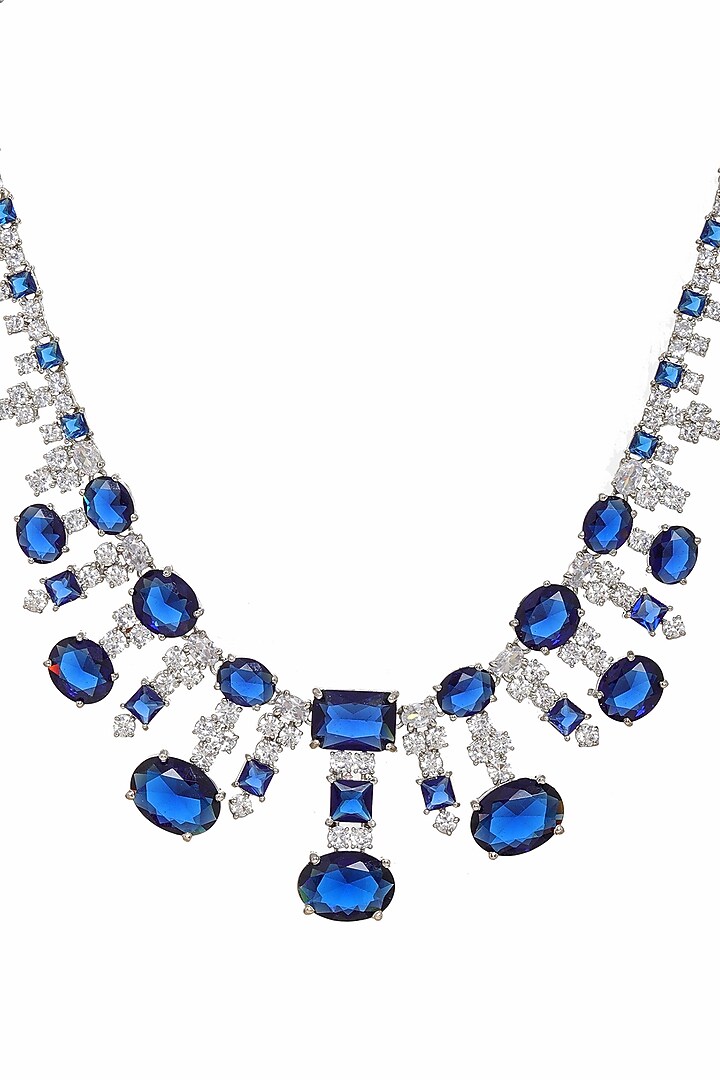 White Finish Blue Stone & Diamond Necklace Set by Ritu Singh at Pernia's Pop Up Shop