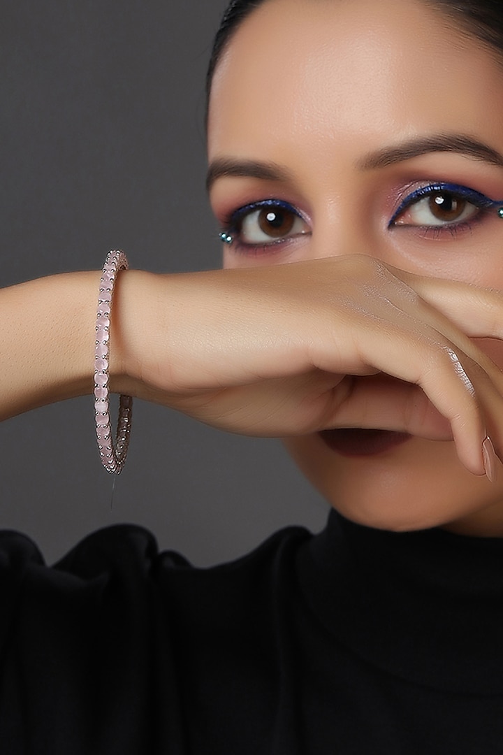 White Finish Pink Stone Bangle by RITU at Pernia's Pop Up Shop