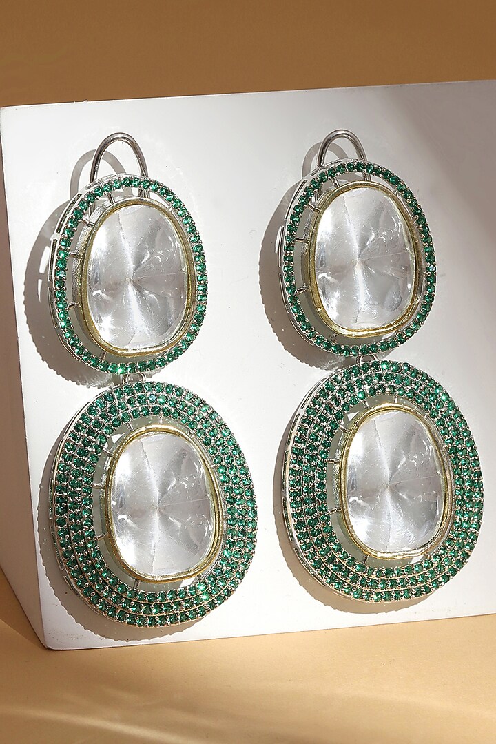 White Finish Green Crystal Dangler Earrings by RITU at Pernia's Pop Up Shop