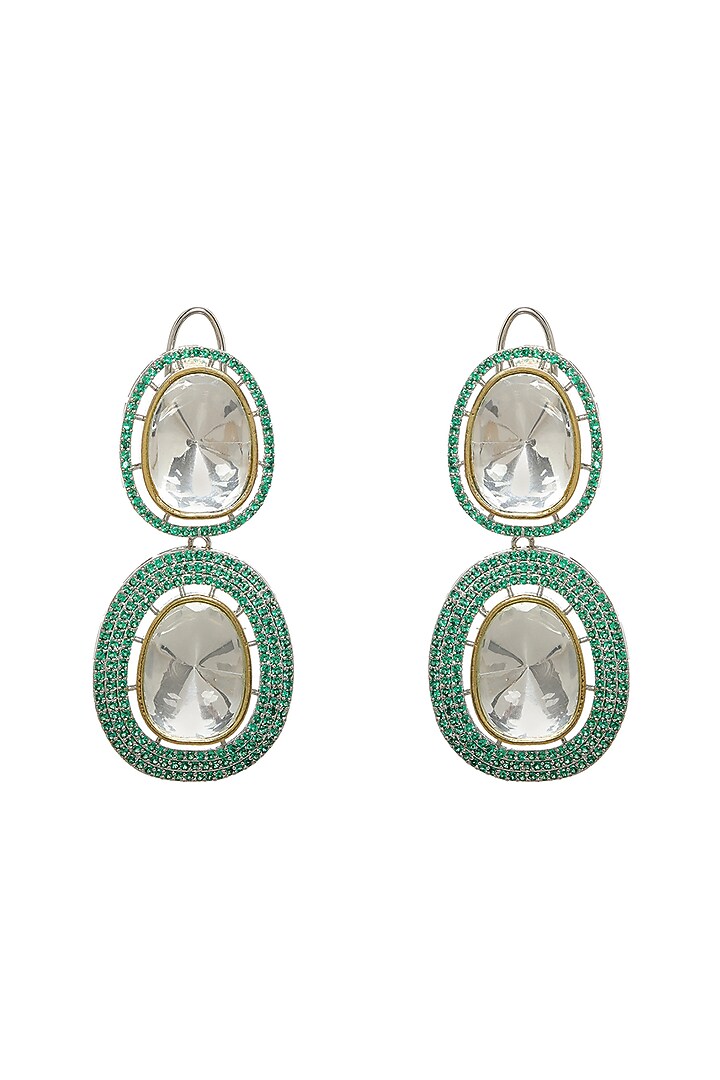 White Finish Green Crystal Dangler Earrings by RITU at Pernia's Pop Up Shop