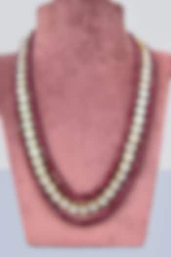 Gold Plated Red Kundan Polki Necklace In Sterling Silver by RUUH STUDIOS