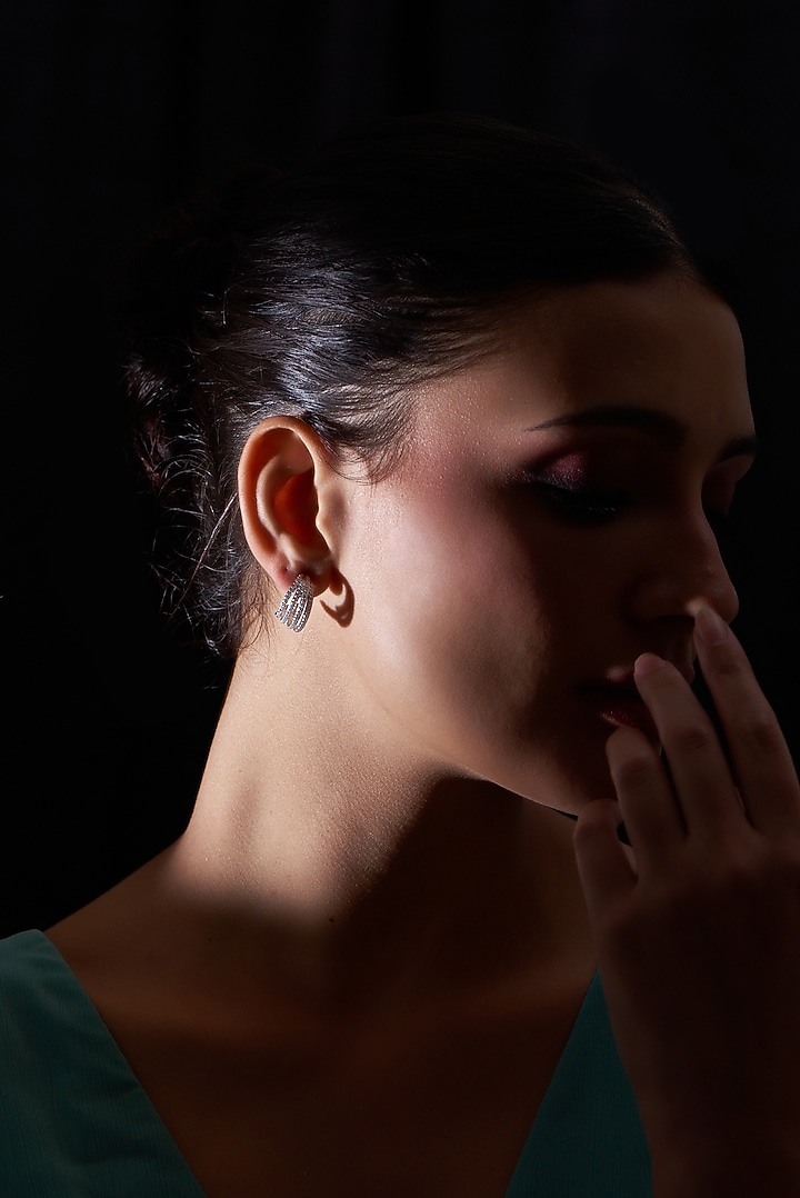White Rhodium Finish Moissanite Polki Hoop Earrings In Sterling Silver by RUUH STUDIOS at Pernia's Pop Up Shop
