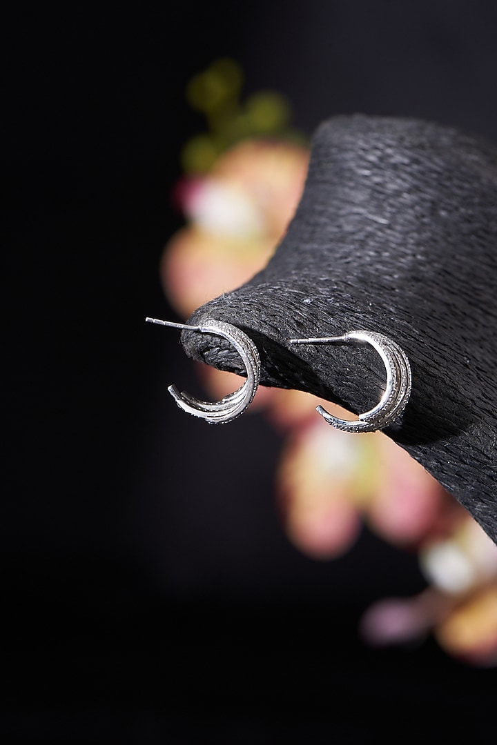 White Rhodium Finish Moissanite Polki Hoop Earrings In Sterling Silver by RUUH STUDIOS at Pernia's Pop Up Shop