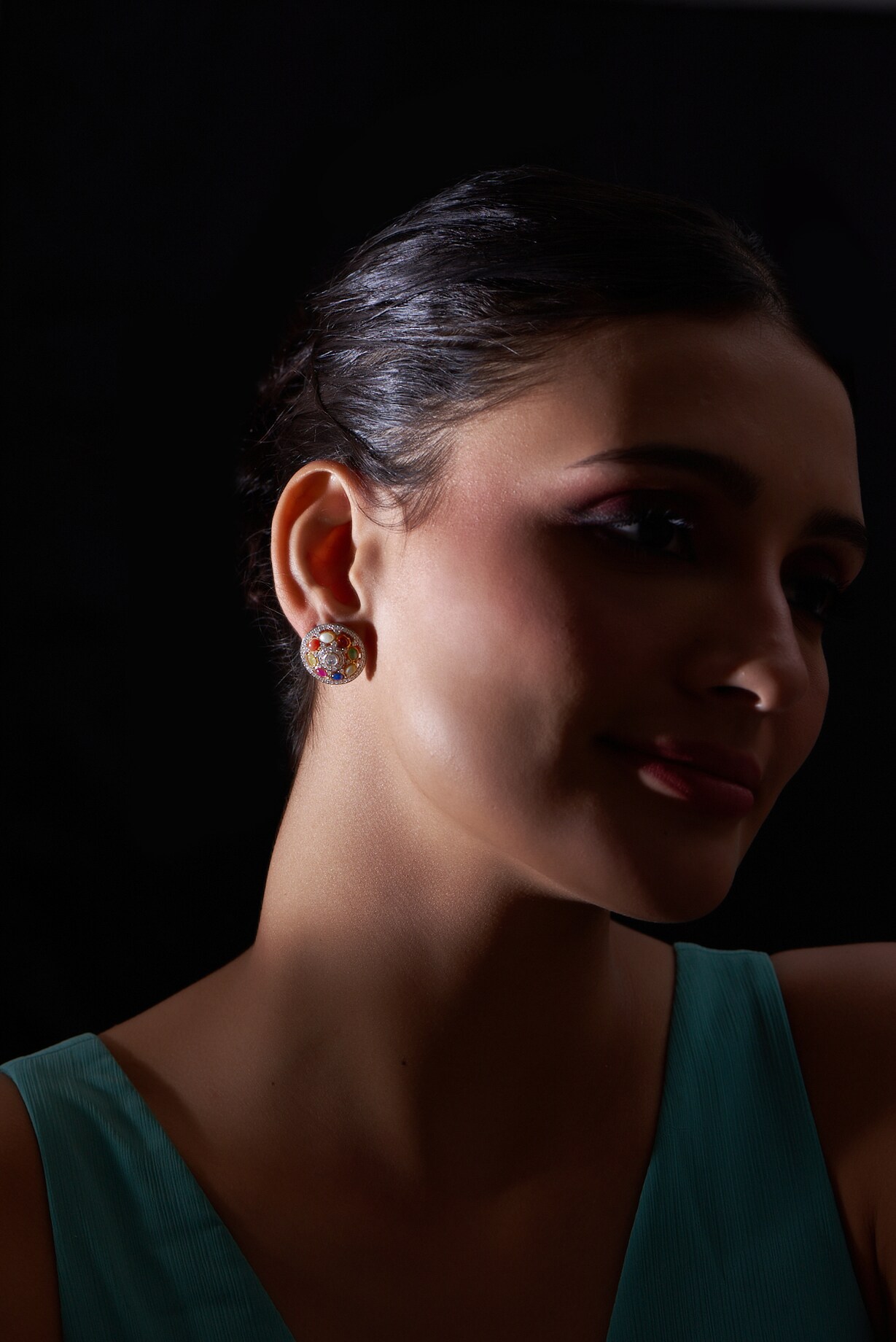 Gold Plated Navratna Stone Stud Earrings In Sterling Silver Design by  Ahilya Jewels at Pernia's Pop Up Shop 2023