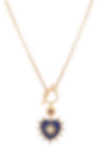 Gold Plated Lapis Lazuli Enamelled Heart Pendant Necklace In Sterling Silver by RUUH STUDIOS