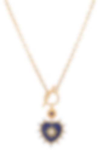 Gold Plated Lapis Lazuli Enamelled Heart Pendant Necklace In Sterling Silver by RUUH STUDIOS at Pernia's Pop Up Shop