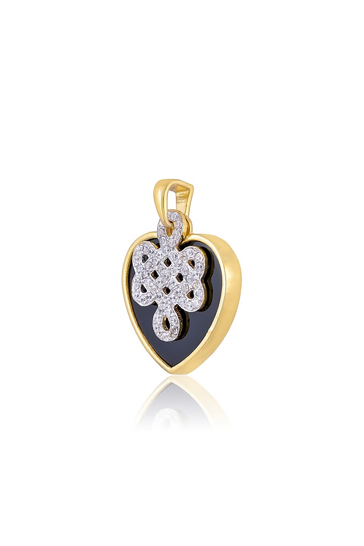 Gold Plated Black Onyx & Cubic Zirconia Heart Pendant Necklace In Sterling Silver by RUUH STUDIOS