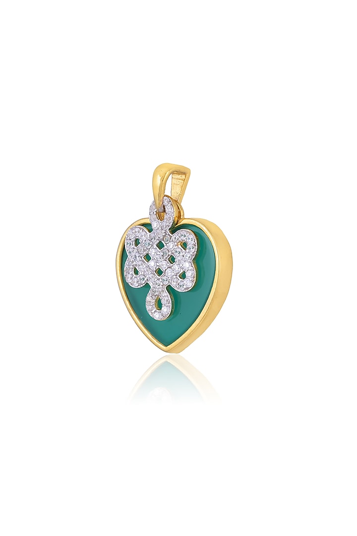 Gold Plated Green Onyx & Cubic Zirconia Heart Pendant Necklace In Sterling Silver by RUUH STUDIOS