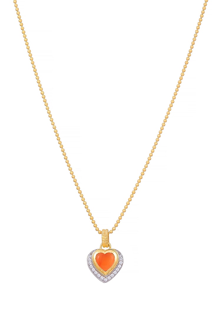 Gold Plated Carnelian Stone & Cubic Zirconia Heart Pendant Necklace In Sterling Silver by RUUH STUDIOS at Pernia's Pop Up Shop