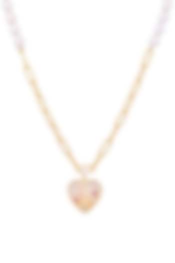Gold Plated Mother Of Pearl & Cubic Zirconia Heart Pendant Necklace In Sterling Silver by RUUH STUDIOS