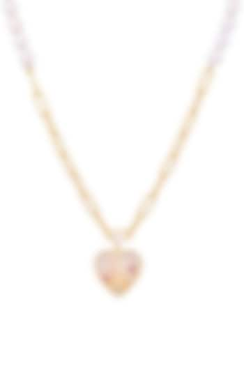 Gold Plated Mother Of Pearl & Cubic Zirconia Heart Pendant Necklace In Sterling Silver by RUUH STUDIOS at Pernia's Pop Up Shop