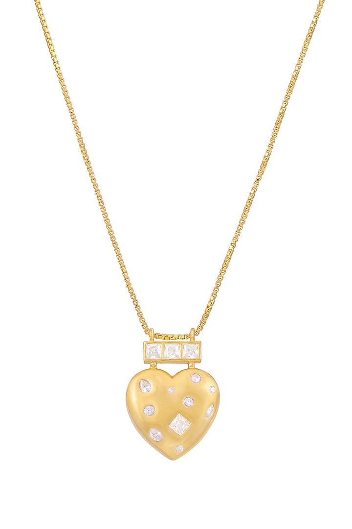 Gold Plated Cubic Zirconia Heart Pendant Necklace In Sterling Silver by RUUH STUDIOS