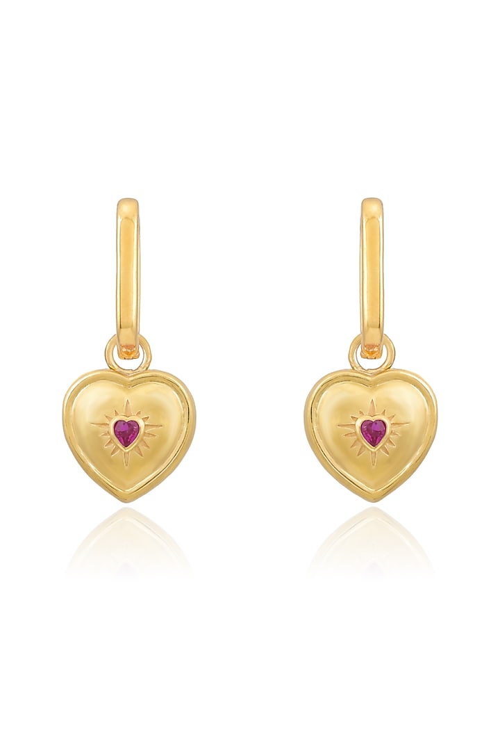 Gold Plated Swarovski Heart Hoop Earrings In Sterling Silver by RUUH STUDIOS