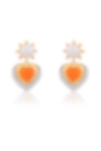 Gold Plated Carnelian Stone & CZ Heart Stud Earrings In Sterling Silver by RUUH STUDIOS
