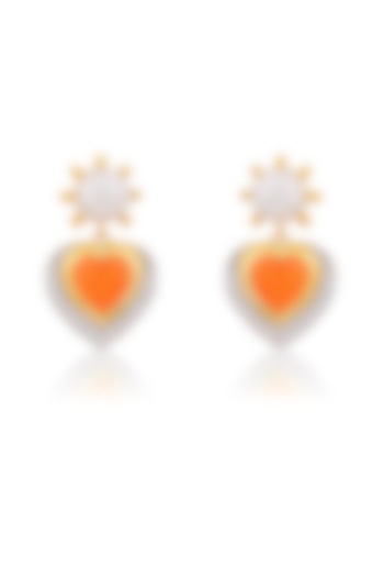 Gold Plated Carnelian Stone & CZ Heart Stud Earrings In Sterling Silver by RUUH STUDIOS