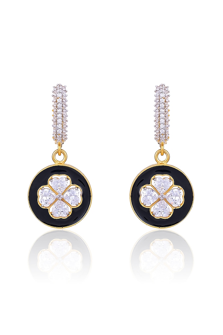 Gold Plated Gemstone & CZ Enamelled Heart Hoop Earrings In Sterling Silver by RUUH STUDIOS