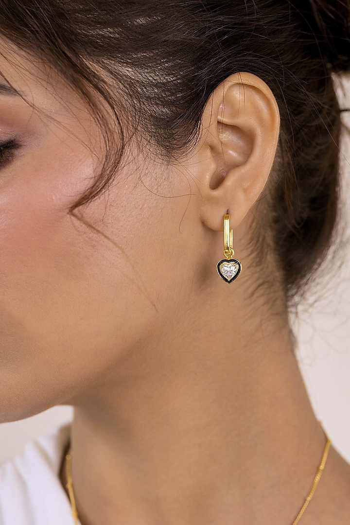 Gold Plated Swarovski Enamelled Heart Hoop Earrings In Sterling Silver by RUUH STUDIOS