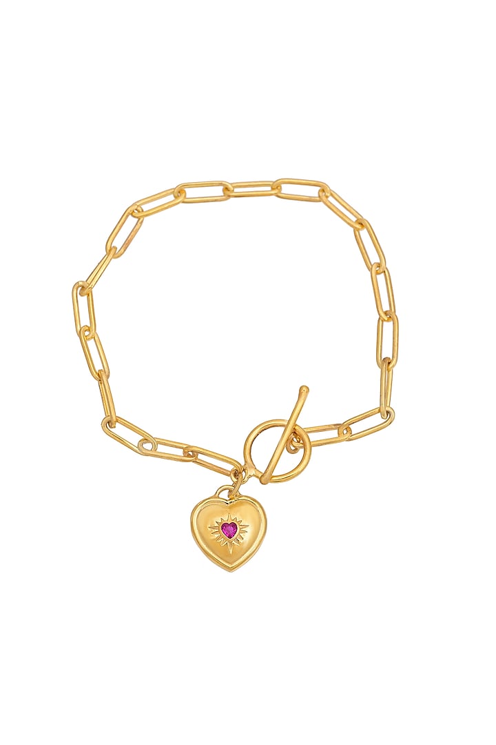 Gold Plated Ruby Swarovski Openable Heart Bracelet In Sterling Silver by RUUH STUDIOS