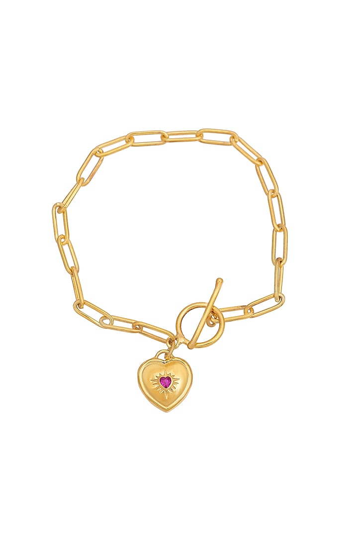 Gold Plated Ruby Swarovski Openable Heart Bracelet In Sterling Silver by RUUH STUDIOS at Pernia's Pop Up Shop