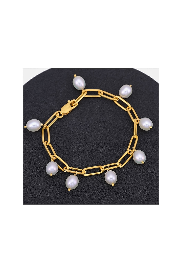 Gold Plated Pearl Drop Openable Bracelet In Sterling Silver by RUUH STUDIOS