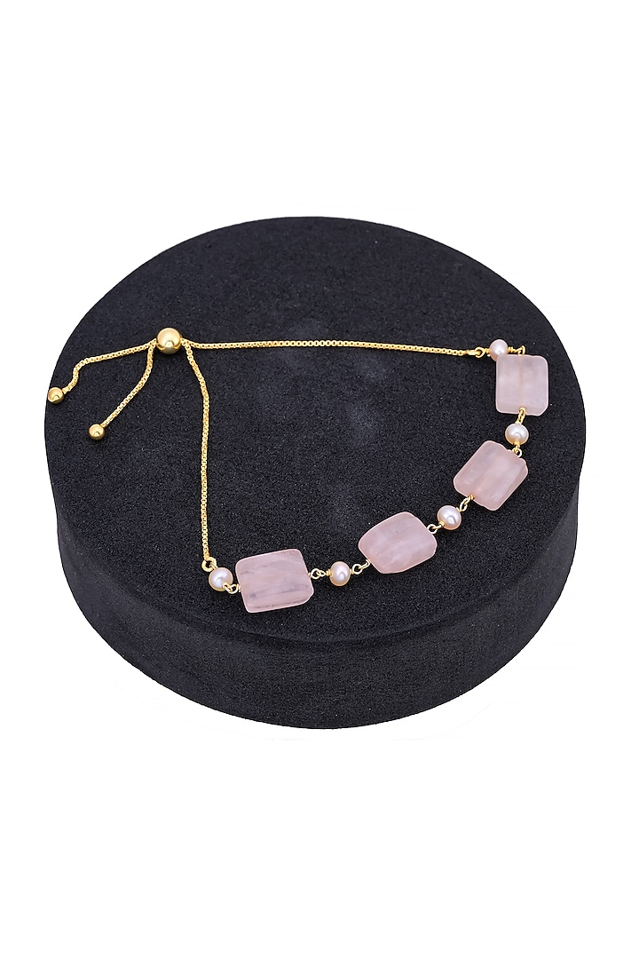 Gold Plated Rose Quartz & Pearl Beaded Openable Bracelet In Sterling Silver by RUUH STUDIOS