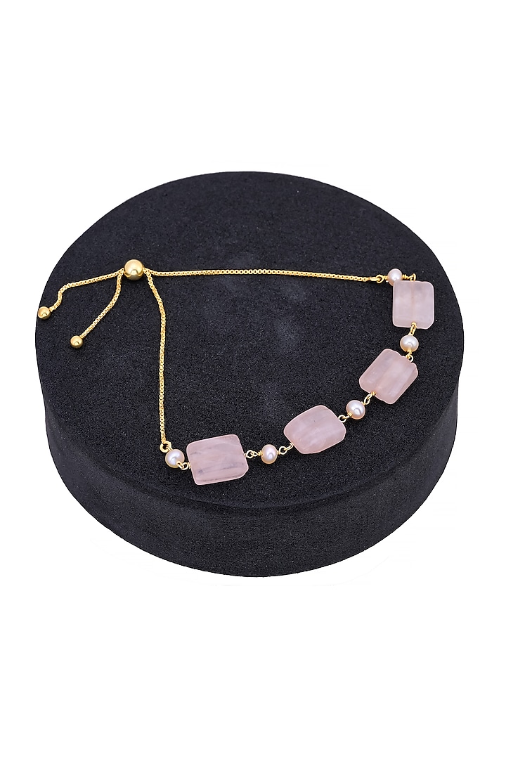 Gold Plated Rose Quartz & Pearl Beaded Openable Bracelet In Sterling Silver by RUUH STUDIOS at Pernia's Pop Up Shop