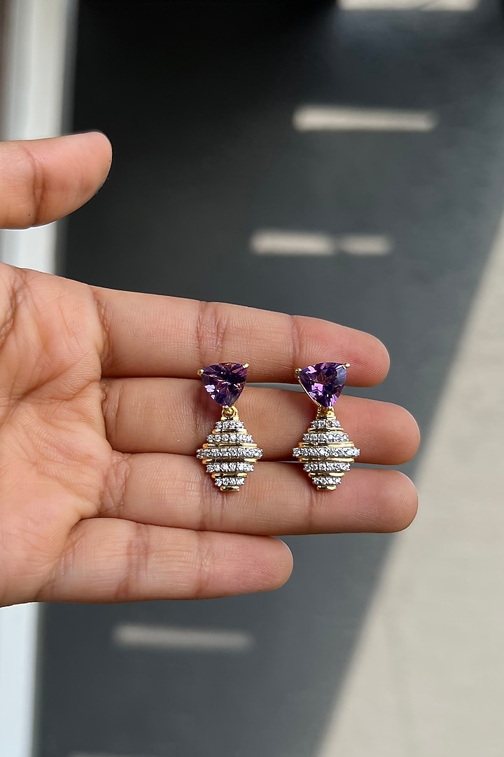 Gold Plated Amethyst Drop Earrings In Sterling Silver by RUUH STUDIOS at Pernia's Pop Up Shop
