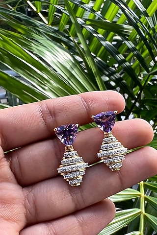 Gold Plated Amethyst Drop Earrings In Sterling Silver by RUUH STUDIOS