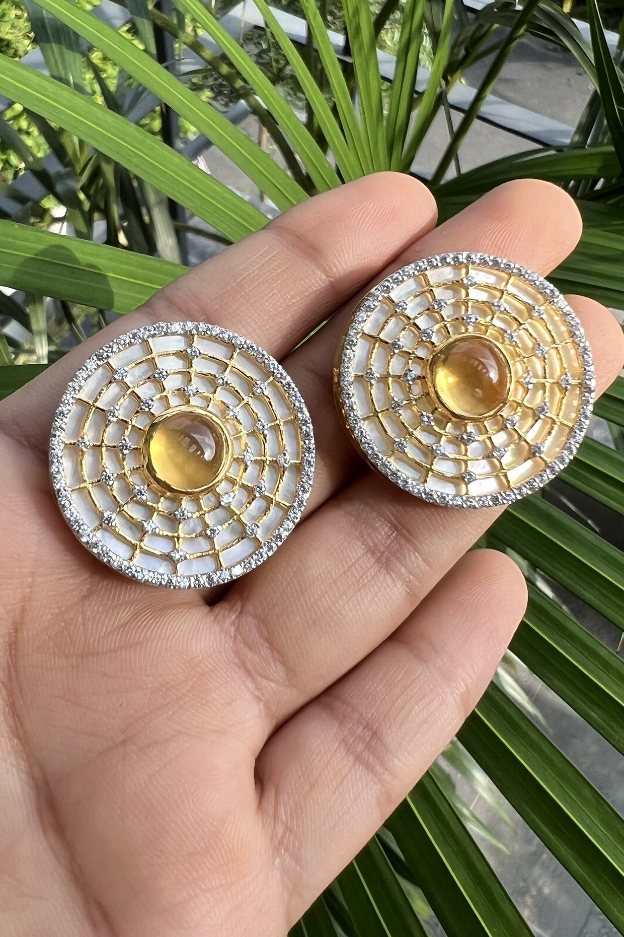 Gold Plated Citrine Stud Earrings In Sterling Silver by RUUH STUDIOS at Pernia's Pop Up Shop