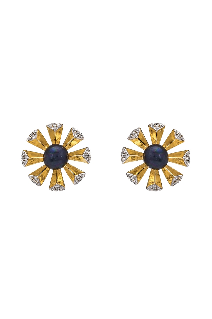 Gold Plated Black Pearl Stud Earrings In Sterling Silver by RUUH STUDIOS at Pernia's Pop Up Shop