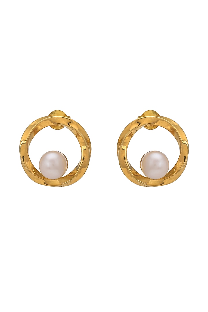 Gold Plated Pearl Stud Earrings In Sterling Silver by RUUH STUDIOS at Pernia's Pop Up Shop