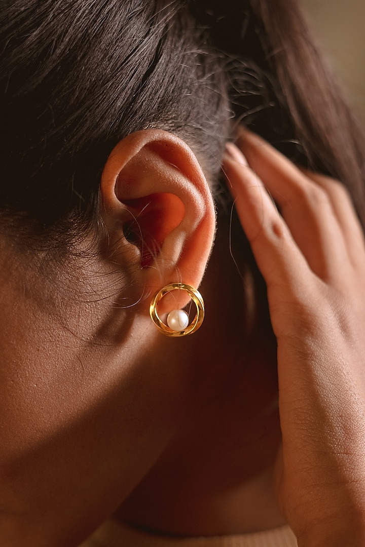 Gold Plated Pearl Stud Earrings In Sterling Silver by RUUH STUDIOS