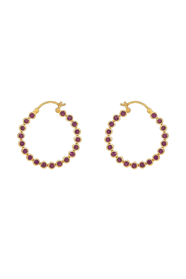 Gold Plated Natural Ruby Hoop Earrings In Sterling Silver by RUUH STUDIOS at Pernia's Pop Up Shop