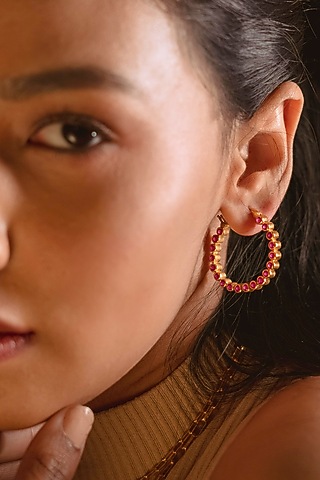 Gold Plated Natural Ruby Hoop Earrings In Sterling Silver by RUUH STUDIOS