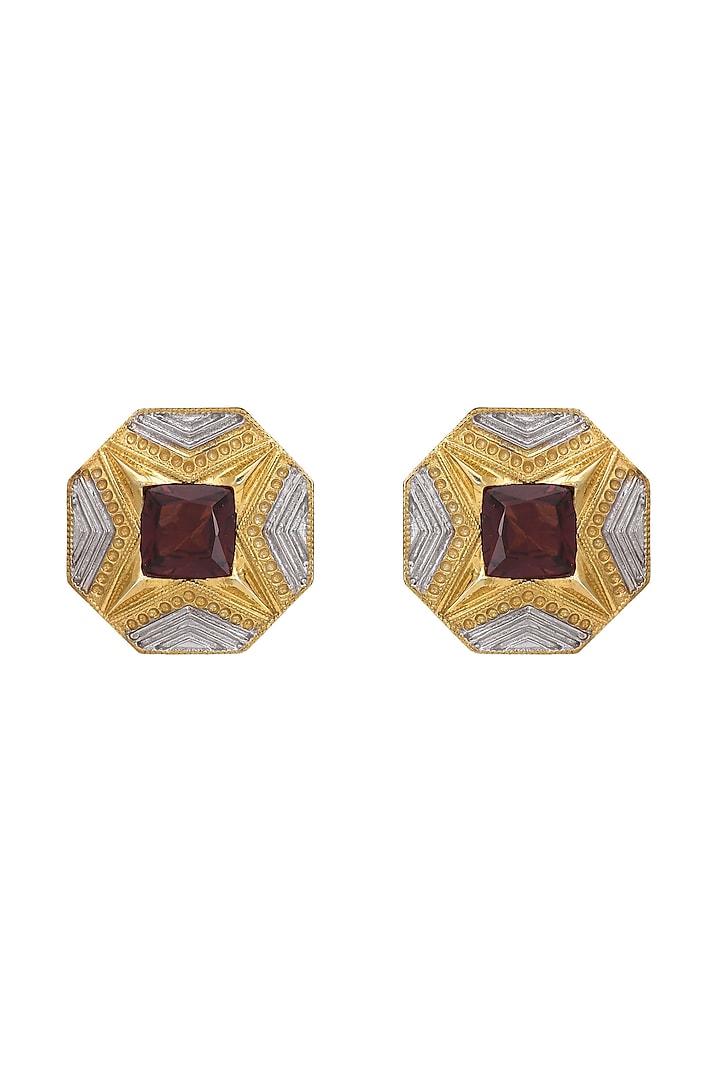 Gold Plated Red Garnet Stud Earrings In Sterling Silver by RUUH STUDIOS at Pernia's Pop Up Shop