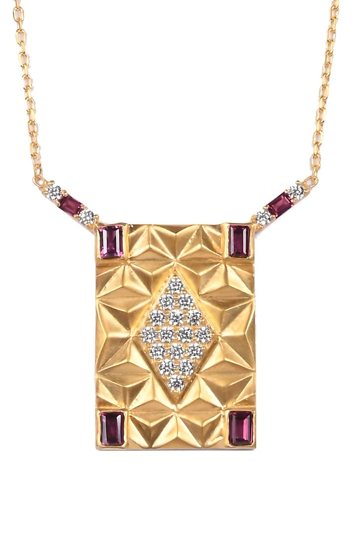 Gold Plated Natural Rhodolite Garnet Pendant Necklace In Sterling Silver by RUUH STUDIOS at Pernia's Pop Up Shop
