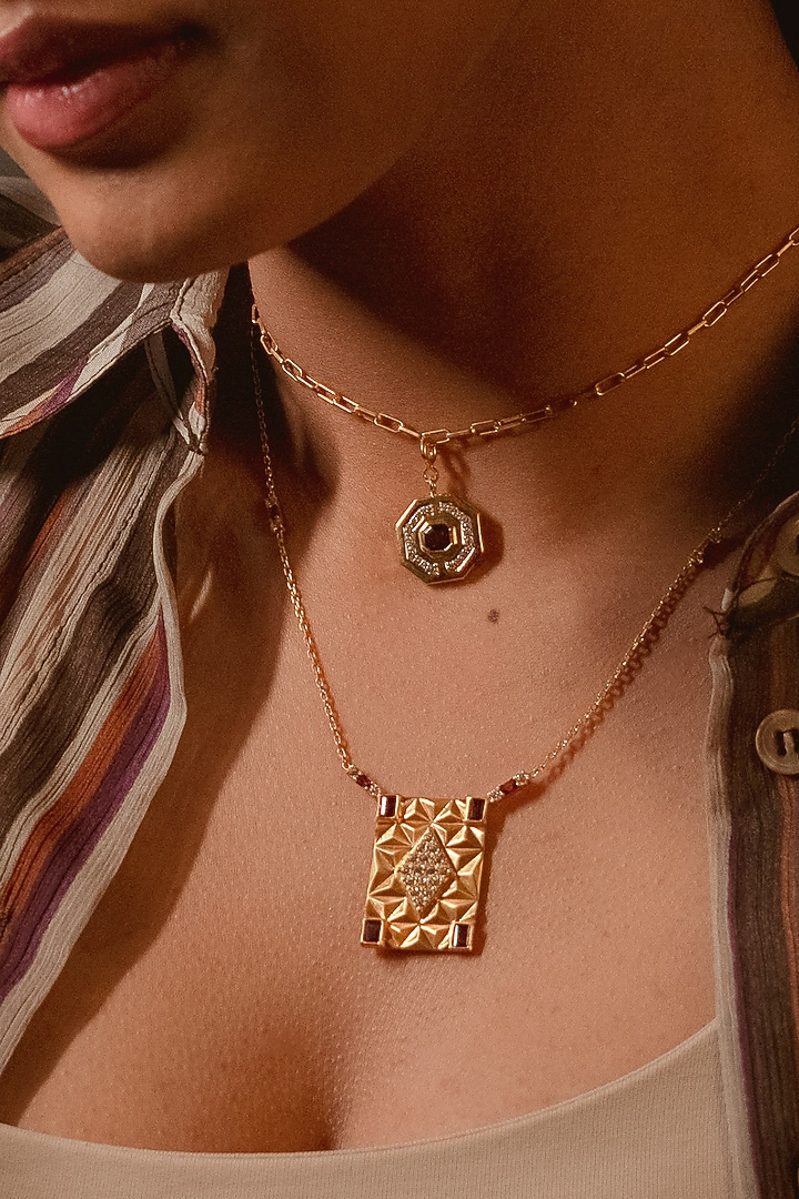 Gold Plated Natural Rhodolite Garnet Pendant Necklace In Sterling Silver by RUUH STUDIOS at Pernia's Pop Up Shop