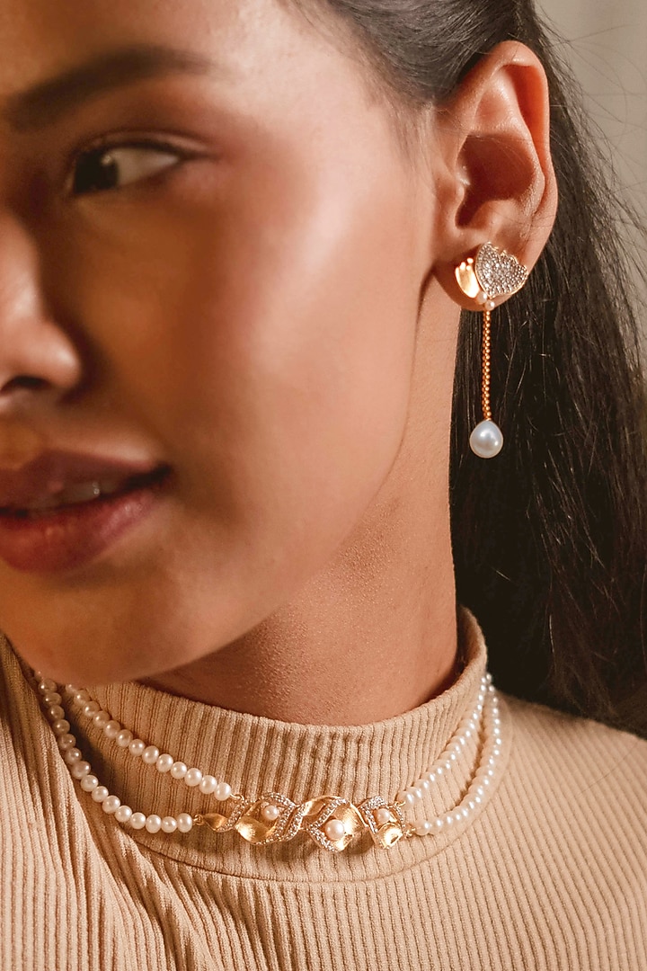 Gold Plated Floral Pearl Choker Necklace In Sterling Silver by RUUH STUDIOS at Pernia's Pop Up Shop