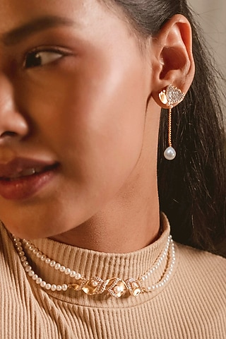 Gold Plated Floral Pearl Choker Necklace In Sterling Silver by RUUH STUDIOS