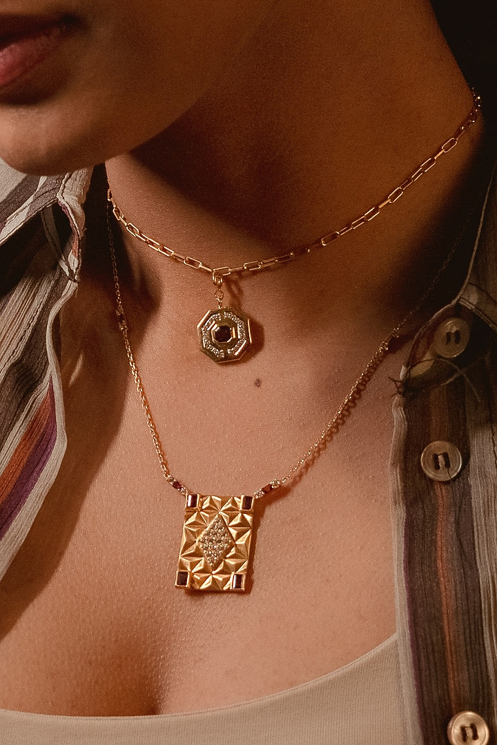 Gold Plated Natural Rhodolite Garnet & Cz Pendant Necklace In Sterling Silver by RUUH STUDIOS at Pernia's Pop Up Shop