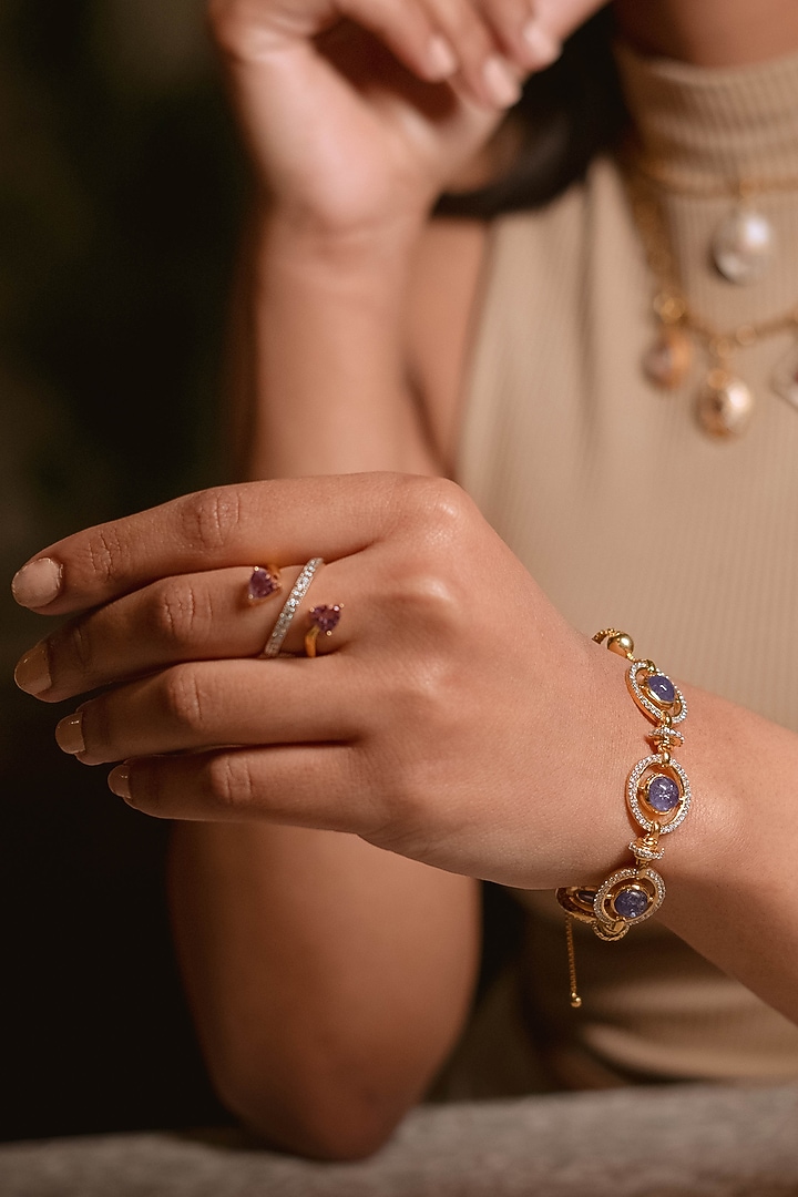 Gold Plated Natural Tanzanite Bracelet In Sterling Silver by RUUH STUDIOS at Pernia's Pop Up Shop