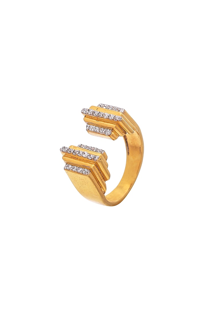 Gold Plated Cz Geometric Ring In Sterling Silver by RUUH STUDIOS at Pernia's Pop Up Shop