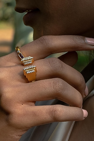 Gold Plated Cz Geometric Ring In Sterling Silver by RUUH STUDIOS
