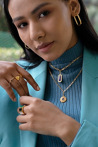 Gold Plated Geometric Ring In Sterling Silver by RUUH STUDIOS
