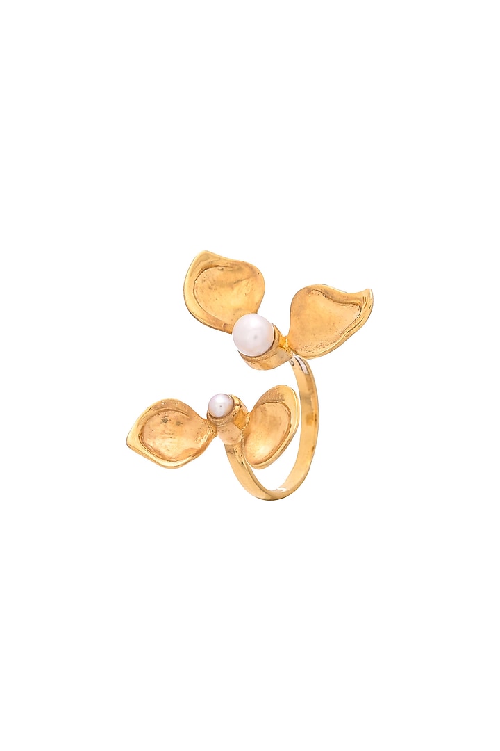 Gold Plated Floral Pearl Ring In Sterling Silver by RUUH STUDIOS at Pernia's Pop Up Shop