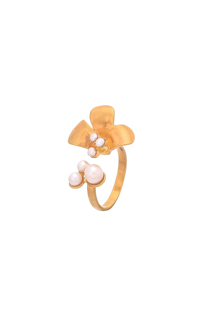 Gold Plated Floral Freshwater Pearls Ring In Sterling Silver by RUUH STUDIOS at Pernia's Pop Up Shop